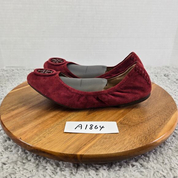 Tory Burch Allie Borscht Red Maroon Suede Leather Casual Ballet Flat Women 5.5 M - Picture 1 of 13